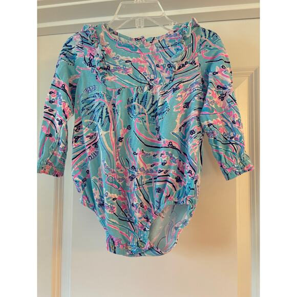Lilly Pulitzer Blue and Pink Cotton Bodysuit Bubble 18-24 months GUC - Picture 1 of 4